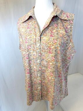 VTG L.L. Bean Floral Sleeveless Button Down Top XL Grandmillennial Womens